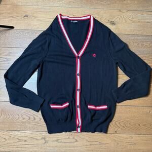 Express Men Cardigan SZ L Black Red White Academia Grandpa Harry Potter Cotton